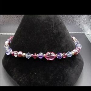 Napier Silvertone Blue Pink Bead Necklace
